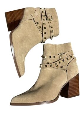Steve Madden Beige Suede Studded Ankle Boots